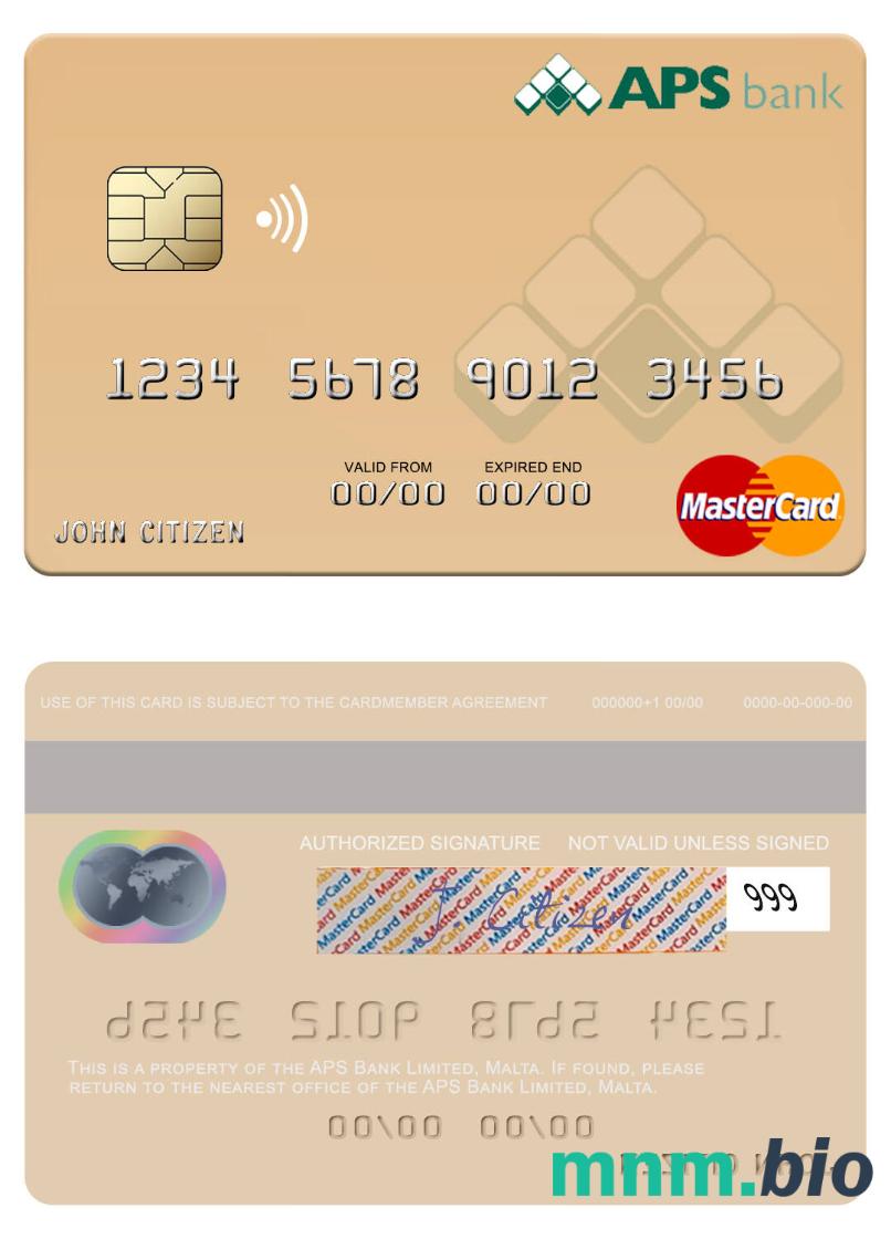 Malta APS Bank Limited przykład karty mastercard w formacie PSD